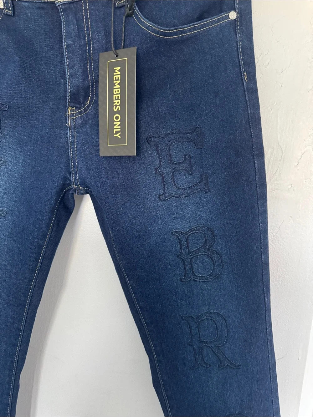 Members Only Dark Blue Skinny Jeans with Embroidered Logo